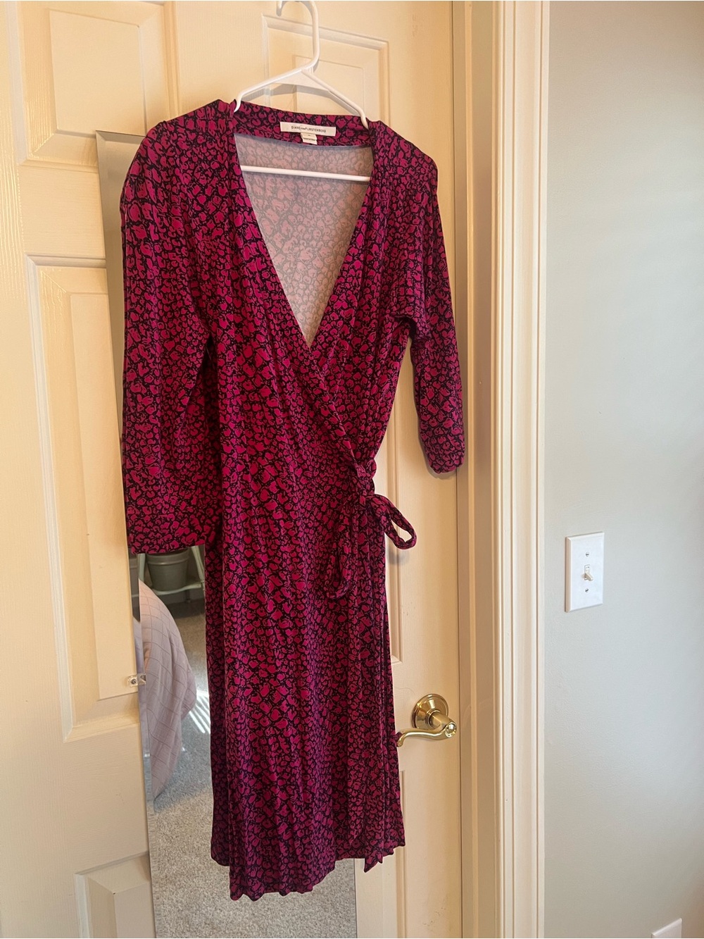 Fuchsia Pink DVF Wrap Dress with Black Snakeskin Print